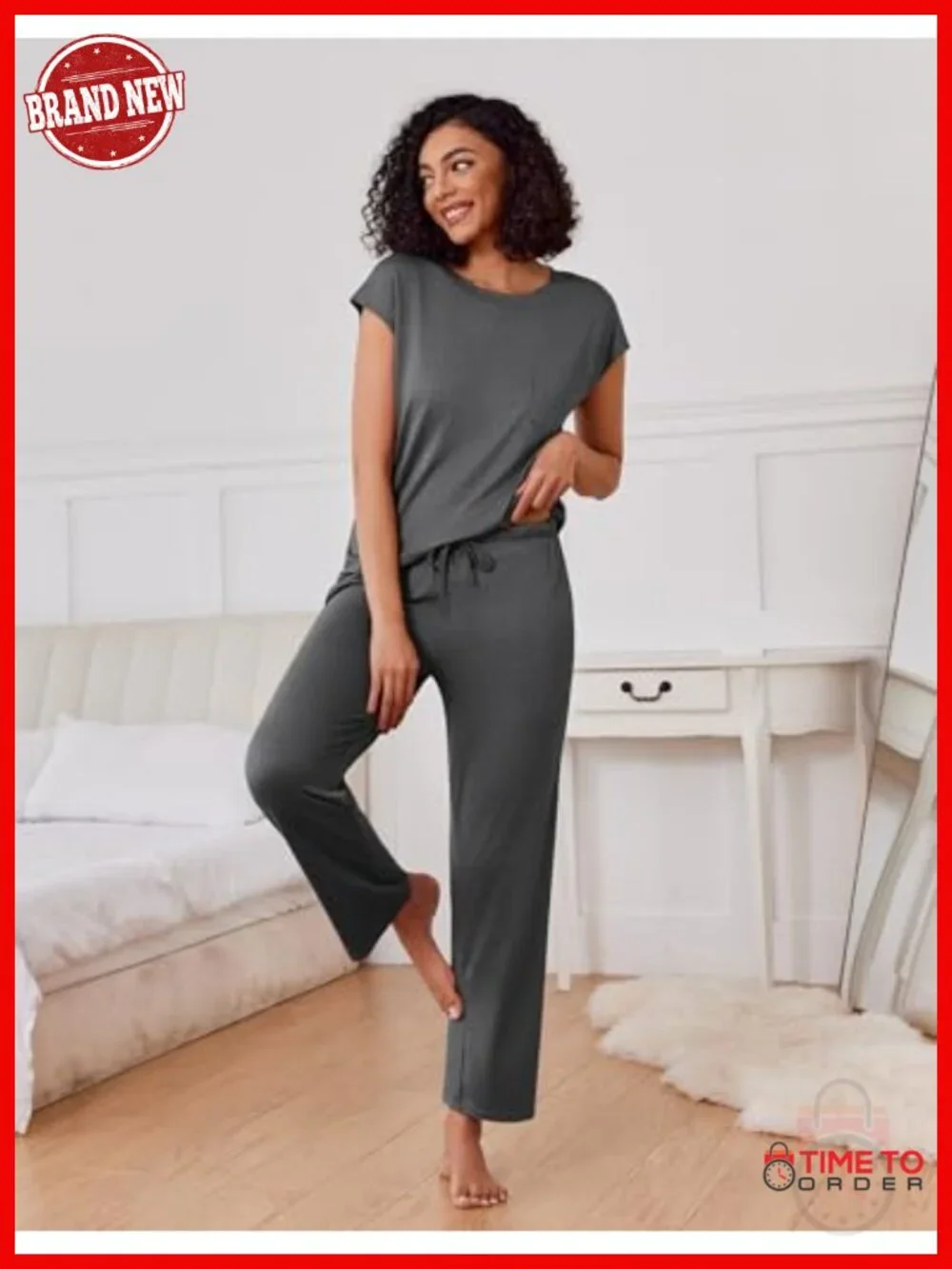 Women's 2-Piece Pajama Set Cap Sleeve Top and Pants Soft Sleepwear with Pockets